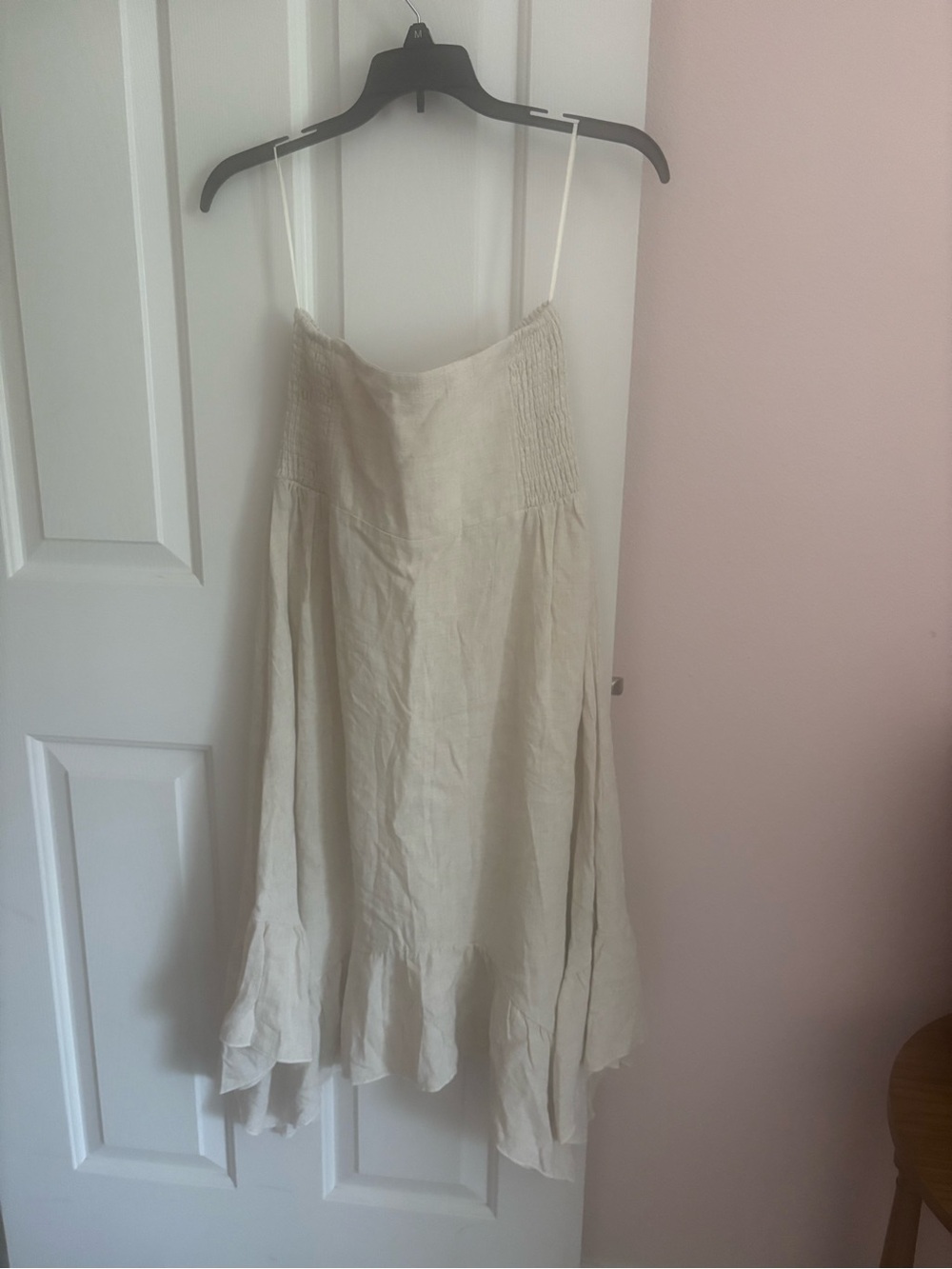 Umgee Beige Linen / cotton Woven Sundress strapless Midi Dress Size S boho